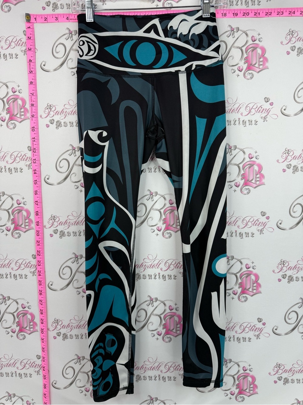 Nominou leggings tights blue white Abstract Print Leggings - Teal & Black